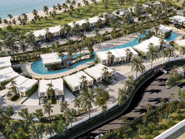 Vista aérea de WhiteSands, del lado del mar, proyecto Blu Terrenas de Las Terrenas, Samaná